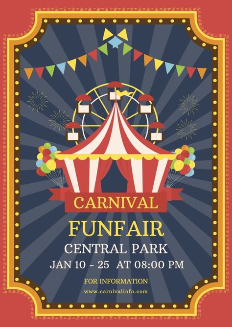 Flat Colorful Fireworks And Balloons Carnival Funfair Poster Carnival Logo Design, Fun Fair Poster, Carnival Poster Design, Carnival Poster, Carnival Design, Colorful Fireworks, School Fair, Winter Carnival, Carnival Posters