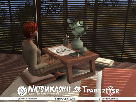 The Sims Resource - Natsukashii set - Japanese bedroom - Part 2 Modern Chinese Decor, Japanese Desk, Floor Desk, Japanese Bed, Sims 4 Kitchen, Japanese Bedroom, Japanese Table, Sims 4 House Building, Chinese Decor