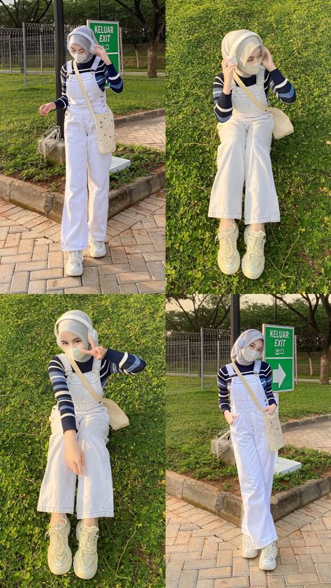 Outfit Baju Kodok, Jumpsuit Outfit Hijab Style, Jumpsuit Hijab Outfit, Ootd Jumpsuit Hijab, Outfit Study Tour, Outfit Tour, Jumpsuit Hijab, Jumpsuit Ootd, Ootd Jumpsuit