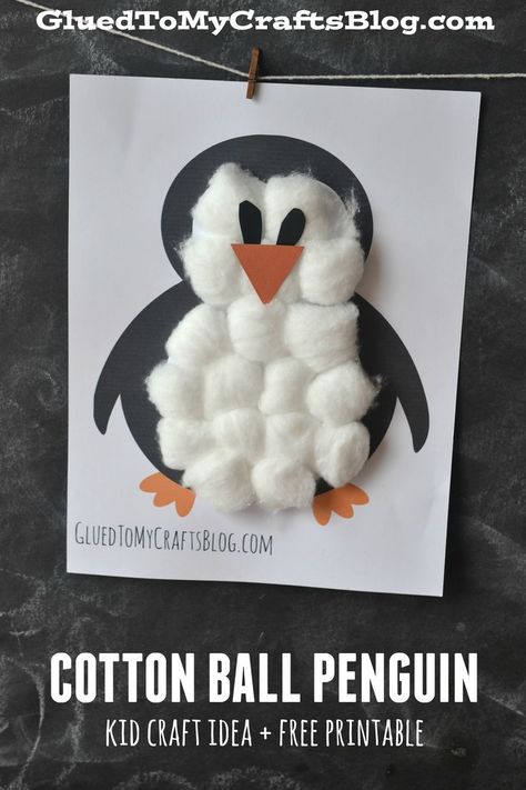 Cotton Ball Penguin {Kid Craft} for a fun winter project or penguin theme Cotton Ball Penguin, Vetenskapliga Experiment, Penguin Theme, Penguin Crafts, January Crafts, Penguin Craft, Winter Preschool, Kid Craft, Winter Crafts For Kids