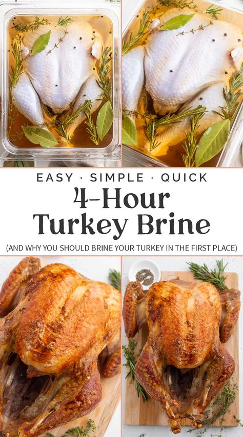 Short on time amid all the holiday hoopla? This quick turkey brine is ridiculously easy to throw together and gives you a juicy, flavorful turkey in a fraction of the time needed for a traditional brine. With fragrant aromatics like fresh rosemary, fresh thyme, and whole peppercorns, and plenty of salt to really lock in those flavors and juices. Quick Turkey Brine, Brine For Chicken, Using Leftover Turkey, Quick Turkey, Brine Recipes, Easy Turkey Recipes, Turkey Brine Recipes, Brine Chicken, Turkey Brine