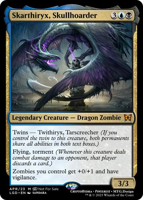 Skarthiryx, Skullhoarder — Legendary Creature — Dragon Zombie — Magic: the Gathering — MtG — Concept Card Dragon Magic The Gathering, Magic The Gathering Dragon, Mtg Dragon, Mtg Black, Magic Card Game, Magic The Gathering Art, Mtg Proxies, Justice Tarot, Mtg Altered Art