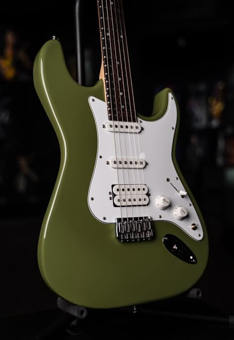 Kiesel Delos -Olive Green Dark Green Electric Guitar Aesthetic, Olive Drab Aesthetic, Dark Green Electric Guitar, Electric Guitar Colors, Green Electric Guitar Aesthetic, Green Guitar Aesthetic, Olive Green Wallpaper Aesthetic, Sage Green Guitar, Dark Olive Green Aesthetic