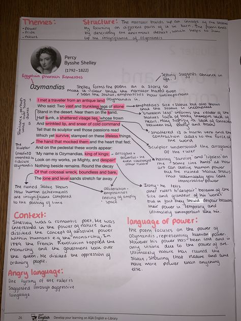 Ozymandias Poem Analysis Grade 9, Ozymandias Annotations, Ozymandias Poem Analysis, Unseen Poetry, Poetry Revision, English Literature Poems, Gcse Poems, Literature Notes, English Literature Notes