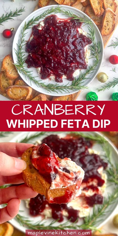 Cranberry Whipped Feta, Appetizer For Christmas, Cranberry Appetizer, Cranberry Dip, Winter Appetizers, Appetizers Thanksgiving, Whipped Feta Dip, Leftover Cranberry Sauce, Crowd Pleasing Appetizers