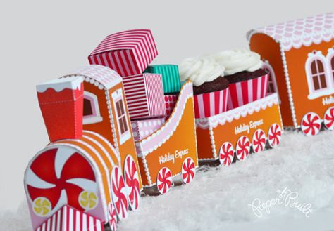 INSTANT DOWNLOAD - Printable Gingerbread Treat Train Favor Box/ Cupcake Box/ Cakepop Box from Paper Built Cake Pop Boxes, Gingerbread Train, Train Christmas, Holiday Sweets, Holiday Train, Cupcake Boxes, Holiday Centerpieces, Cake Pop, Letter Paper