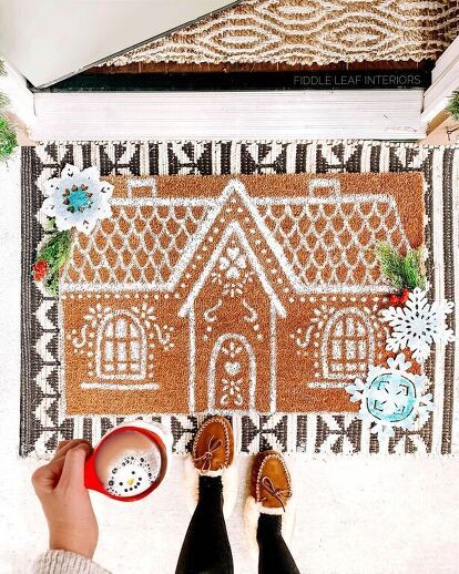 Doors Mats, Gingerbread Doormat, Quick Diy Christmas Decorations, Doormat Diy, Christmas Home Decor Ideas, Anthropologie Inspired, Christmas Tree Tops, Clear Ornaments, Cone Christmas Trees