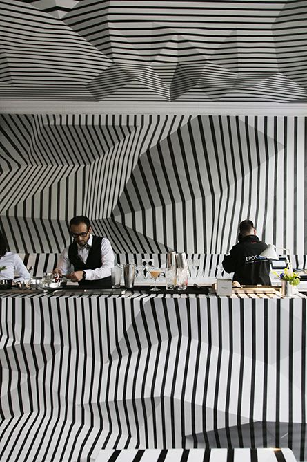 Illusion Architecture Design, Illusion Interior Design, Architectural Illusion, Optical Illusion Architecture, Optical Illusion Interior Design, Pop Art Design Interior, Optical Illusion Building, Dazzle Camouflage, Pop Up Bar