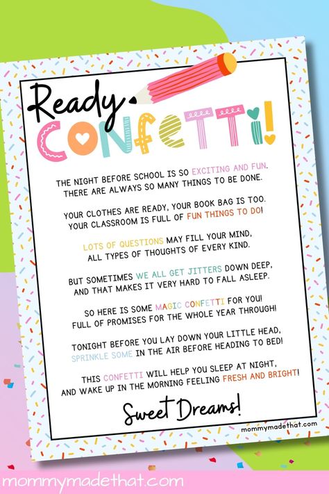 Ready Confetti! A Back to School Letter with a Fun Twist Ready Confetti Preschool, Appreciation Speech, Ready Confetti, Night Before School, Teaching Preschoolers, Letter Games, Before School, Free Printable Letters, Game Quotes