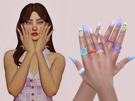 Mismatched Nails ♡ The Sims 4 Nails, Sims Nails, Sims 4 Cc Nails, Cheap Kawaii Clothes, Mismatched Nails, Cc Nails, Sims 4 Nails, Los Sims 4 Mods, Sims Finds