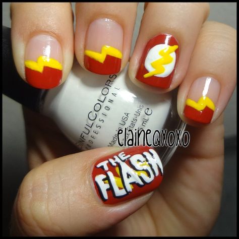 "Justice League series. The Flash!" Photo taken by @elaineqxoxo on Instagram, pinned via the InstaPin iOS App! http://www.instapinapp.com (05/10/2013) The Flash Nails, Super Hero Nails, Superhero Nails, Flash Nails, Do It Yourself Nails, Yellow Lightning, Van Wrap, Nail Stuff, Nail Polish Designs