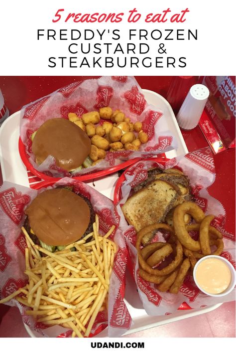 Make plans for your next meal at Freddy’s Frozen Custard and Steakburgers #cincinnati #burgers Patty Melt, Frozen Custard, Fry Sauce, Cheese Curds, My Face When, Dinner Meals, Dance Hall, On The Menu, Onion Rings