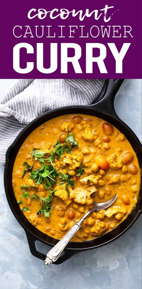 Chickpea And Cauliflower, Cauliflower Dinner, Cauliflower And Chickpea Curry, Coconut Cauliflower, Cauliflower Chickpea, Coconut Curry Recipes, Chickpea Coconut Curry, Chicken Shrimp, Creative Cooking