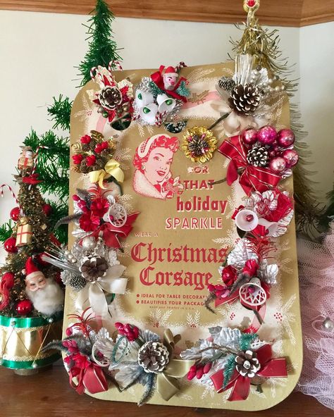 Vintage Christmas Corsages, Vintage Christmas Corsage, Vintage Plastic Candy Garland, Vintage Plastic Christmas Wreath, Christmas Store Displays, Christmas Corsage, Vintage Christmas Fairy Tree Topper, Holiday Images, Holiday Sparkle