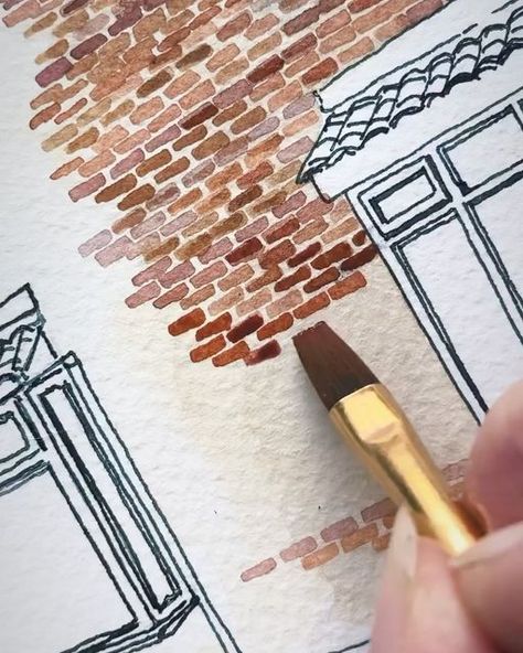 Daily Dose Of Sketch ✏️ on Instagram: "Painting bricks 🧱🖌️ Credit: @sometimessarahpaints" Brick Wall Drawing, Painting Bricks, Drawing Cards, Watercolor House Painting, Architecture Drawing Sketchbooks, Brick Art, Building Sketch, Building Painting, Watercolor Architecture