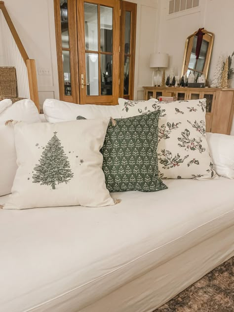 Kinsey Pillow Cover curated on LTK Subtle Christmas Pillows, Neutral Christmas Pillow Covers, Pillow For Christmas, Christmas Pillows Aesthetic, Christmas White Sofa, Winter Sofa Pillows, Christmas Decor Ideas Pillows, Christmas Pillow Decor On Couch, Boho Christmas Pillows