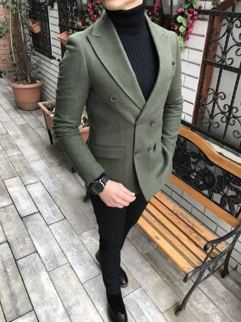 Suit Jacket Outfit, Green Suit Men, Green Suit Jacket, Black Outfit Men, Stylish Mens Suits, Men Lifestyle, Classy Suits, Mens Fashion Blazer, Black Pants Men