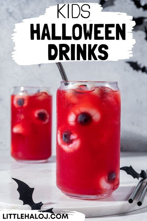 Halloween Treats And Drinks, Hallow Party Snacks, Cute Halloween Drinks For Kids, Cool Halloween Drinks, Spooky Mock Tails, Halloween Kids Party Snacks, Halloween For Kids Food, Spooky Kids Party, Halloween Kid Friendly Drinks