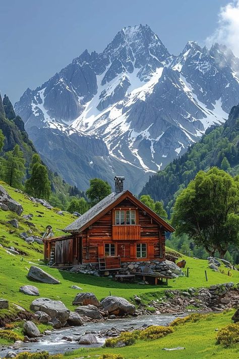 Swiss Alps House, Switzerland Farmhouse, Swiss Mountain House, Alps Cabin, House In The Alps, Swiss House Design, Alps Mountains, Italy Cottage, Swiss Cabin