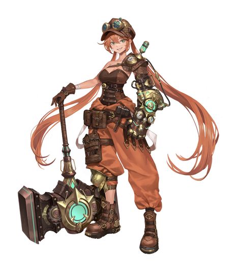 Blacksmith Reference, Steampunk Hammer, Blacksmith Concept Art, Anime Blacksmith, Steampunk Blacksmith, Blacksmith Character Design, Blacksmith Character, Pirate Designs, Female Blacksmith