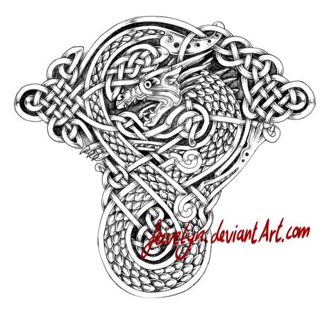 Celtic Dragon VIII Tattoo by Feivelyn on DeviantArt Viii Tattoo, Celtic Elements, Woad Tattoo Celtic, Welsh Dragon Tattoo For Men, Celtic Dragon Tattoos Irish, Welsh Dragon Tattoo, Celtic Cross With Dragon Tattoo, Vikings Art, Celtic Knot Dragon