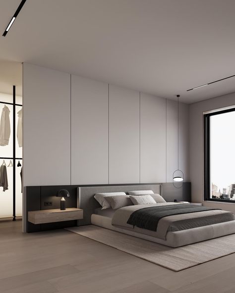 New interior #bedroom design and visualization👐🏻 Softwere: 3Dsmax,Vray مرسی واسه نگاه زیبات🤍 #interiordesign #design #cgart #3dart Minimal Modern Bedroom Design, Modern Minimalist Bedroom Luxury, Minimal Modern Bedroom, Interior Bedroom Design, Master Room Design, 3dsmax Vray, Modern Minimalist Bedroom, Modern Bedroom Interior, Mens Bedroom