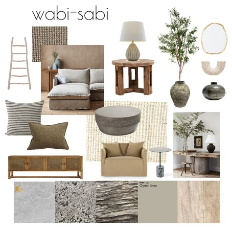 Wabi Sabi Elements, Sabi Style, Wabi Sabi Coastal, Mood Board Wabi Sabi, Wabi Sabi Lounge, Wabi Sabi Mood Board Interior, Wabi Sabi Moodboard, Wabi Sabi Mirror, Wabi Sabi Mood Board