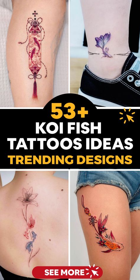 Explore a wide selection of Koi Fish Tattoo designs that embody your individuality and taste. From vibrant hues to classic black and grey, there's a perfect tattoo waiting for you to embrace. Each design symbolizes resilience and determination, allowing your skin to narrate a tale of inner strength. Delve into the world of Koi tattoos today and find the perfect match for your unique identity! Tattoos That Symbolize Resilience, Koi Fish Tattoo Ideas, Fish Tattoo Ideas, Koi Fish Tattoos, Japanese Koi Fish Tattoo, Koi Tattoo Design, Watercolor Koi Fish, Koi Fish Designs, Timeless Tattoo