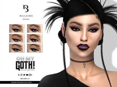 Eyeliner Sims 4, Eyeliner Egirl, Gothic Eyeliner, Emo Eyeliner, Ts4 Makeup, Sims 4 Cc Goth, Cc Skin, E Girl Makeup, Egirl Makeup