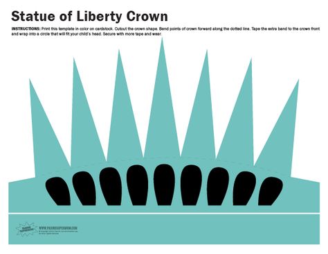 Click the link above to download our free printable Statue of Liberty Crown. The template includes extra bands that can be sized to fit children and adult heads. Diy Statue Of Liberty Costume, State Of Liberty, Statue Of Liberty Crown, Liberty Wallpaper, Crown Template, Finding A Hobby, Diy Crown, American Symbols, Dragon Statue