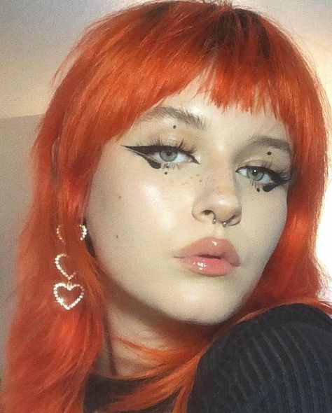 Lunar Tides Hair Colors on Instagram: "@brittnymakeup turns up the heat with this Siam shag 🔥 Have you tried orange hair yet?" Weird Eyeliner, Abstract Eyeliner, Cool Eyeliner Ideas, Ur In Love, Cool Eyeliner, Funky Makeup, Graphic Makeup, Swag Makeup, Model Reference