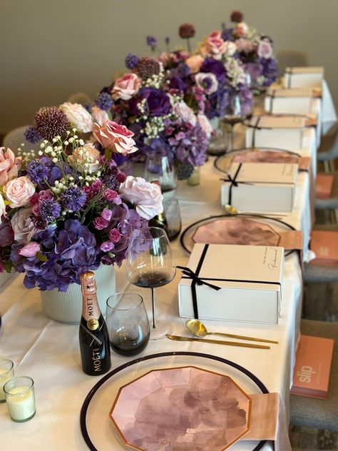 Customized bridal party proposal boxes #bridesmaid #proposalideas #bridalparty #bride #bridetobe Bridal Proposal Table Set Up, Bridesmaid Proposal Table Setting, Bridal Proposal Brunch, Bridesmaid Proposal Dinner, Bridesmaid Proposal Brunch, Bridesmaid Brunch, Bridesmaid Presents, Proposal Box, Groomsmen Proposal