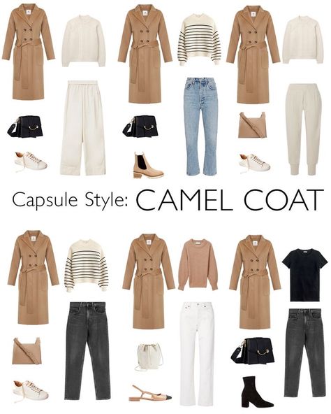 Camel Coat Spring Outfit, Capsule Style Outfit, Classic Style Women Winter, Capsule Wardrobe Trench Coat, Fall Outfit With Trench Coat, Chic Travel Capsule Wardrobe, Capsule Wardrobe Fall Outfits, Parisian Fall Outfits Casual, Camel Winter Coat Outfit