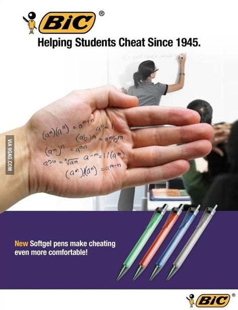 BIC: Helping Students Cheat Since 1945 Bad Graphic Design, Bad Advertisements, Advertisement Examples, Bic Pens, Internet Marketing Strategy, Funny Ads, Street Marketing, Graphic Design Ads, Best Ads