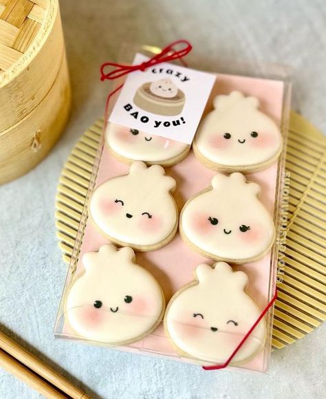 Dumpling Cookies, Dumpling Party, Royal Icing Decorated Cookies, Holiday Cookies Christmas, Creative Baby Shower, Valentines Day Cookies, Event Decoration, Valentine Cookies, Cookie Gifts