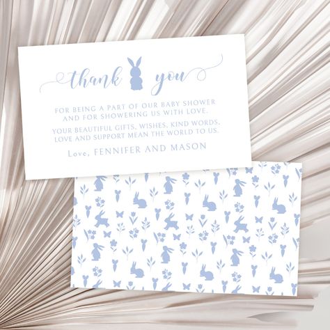 Blue Calligraphy, Spring Baby Boy, Bunny Baby Shower, Thank You Card Design, Spring Baby Shower, Rabbit Baby, Calligraphy Script, Spring Baby, Easter Rabbit