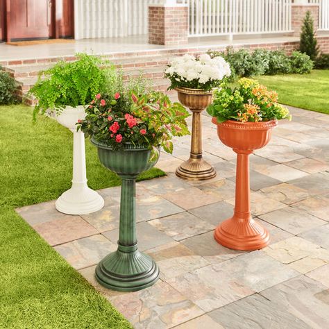 Embrace timeless beauty with this classic Italian-inspired column pedestal planter. The lightweight construction ensures easy transportation, while also Pedestal Planter, Avocado Plant, Outdoor Garden Planters, Resin Planters, Avocado Tree, Urn Planters, Raised Planter, Tall Planters, Flower Care