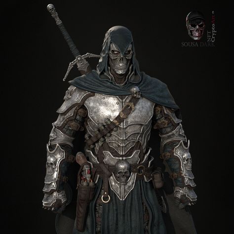 Skull Armor Character Design, Elf Armor Design, Dark Lord Armor, Necromancer Armor, Skeleton Armor, Skull Armor, Cloth Armor, Black Meta, Skull Knight