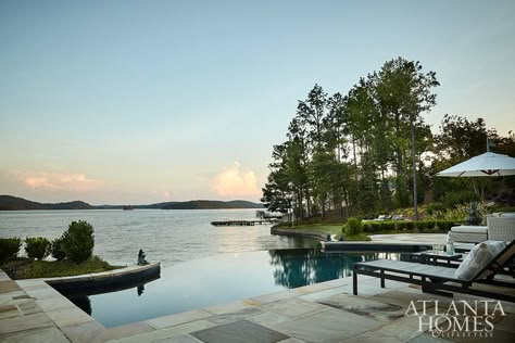 On Point - Atlanta Homes and Lifestyles Cedar Shake House, White Shiplap Wall, Infinity Edge Pool, European Architecture, Atlanta Homes, River House, Ship Lap Walls, Beautiful Lakes, House Tour