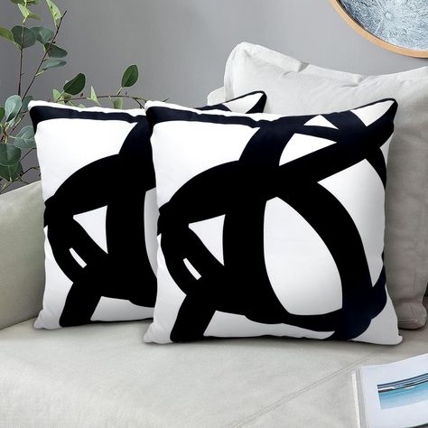 Black And White Living Room Decor, Boho Pillow Covers, Black Couches, Black And White Living Room, Black And White Pillows, Black And White Decor, Sofa Couch Bed, Velvet Pillow Covers, Home Outdoor