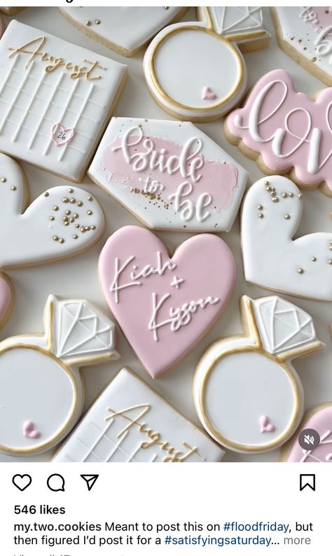 Bridal Shower Cookies Pink, Bridal Shower Inspo, Pink Cookies, Bridal Shower Cookies, Bridal Luncheon, Pink Bridal Shower, Engagement Party, Cookie Decorating, Sugar Cookies