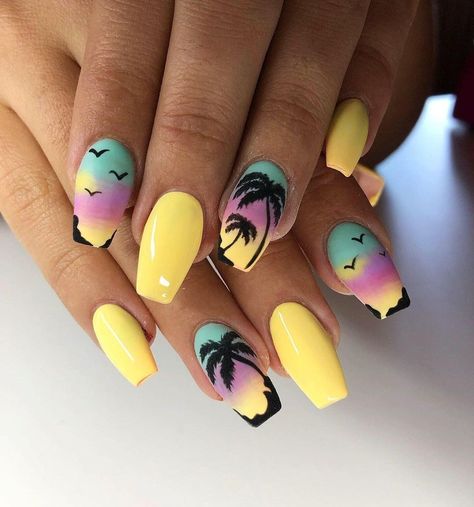 Colorful & Attractive Summer Nails | Trendy Nails for 2023 Jamaica Nails, Beach Themed Nails, Cruise Nails, Beach Nail Art, Palm Tree Nails, Beach Nail Designs, Tropical Nails, Hello Nails, Tree Nails