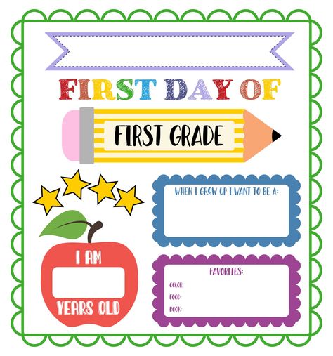 1st Day Of 1st Grade Sign, Grade Template, School Memory Binder, Memory Binder, First Day Of First Grade, School Portfolio, Classroom Objects, All About Me Poster, Memory Book School