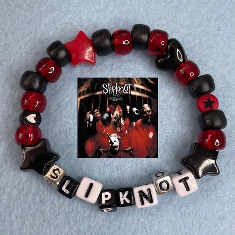 Slipknot Kandi Bracelet  - handmade by me! - please... - Depop Slipknot Jewelry, Slipknot Kandi, Metallica Bracelet, Spiderman Kandi, Bracelet Ideas Kandi, Band Bracelet Ideas, Kandi Bracelet Ideas, Matching Kandi Bracelets, Kandi Bracelets Ideas