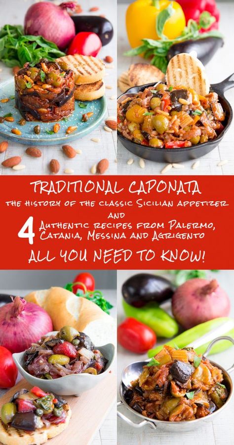 SICILIAN CAPONATA: history and 4 traditional recipes - all you need to know! Sicilian Caponata Recipe, Sicilian Caponata, Sicilian Cuisine, Caponata Recipe, Recipe Vegetarian, Italian Appetizers, Sicilian Recipes, Traditional Recipes, Recipes Vegan