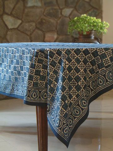 Starry Nights ~ Batik Blue Designer Block Print Tablecloth Colorful Picnic, Indigo Pattern, Global Decor, Blue Tablecloth, Starry Nights, Deep Indigo, Textile Printing, Batik Print, Indian Block Print