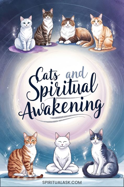 Learn how cats contribute to your spiritual awakening through their protective, sensitive, and intuitive qualities. Many believe that cats act as beings of light, channeling spiritual energies that can enrich human lives. This bond allows for a deeper understanding of spiritual pathways and self-awareness. #SpiritualAwakening #CatSpiritAnimal #SacredGeometryMeanings Animal Energy Healing, Cat Spirit Animal Meaning, Grey Cat Spiritual Meaning, Animal Guides Spiritual, Cats Spirituality, Diety Work, Cats Spiritual, Cat Spiritual Meaning, Cat Symbolism