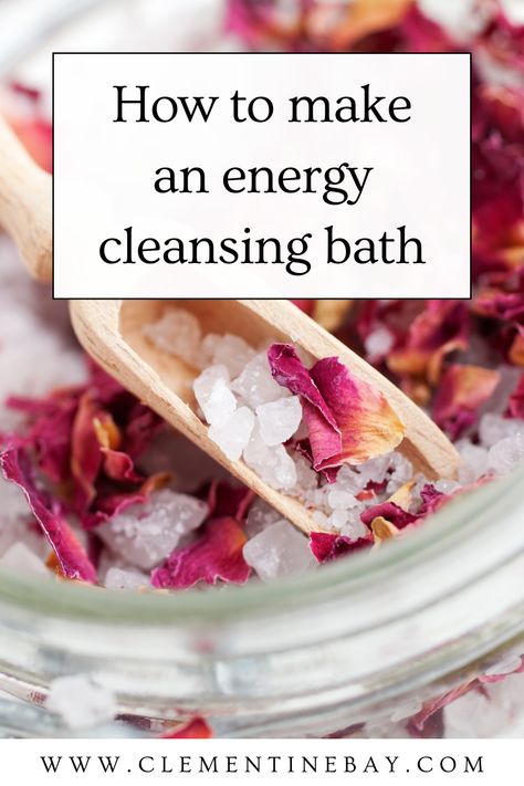 Click here to learn how to make an energy cleansing bath. | Spiritual bath recipe | How to make a spiritual bath | Spiritual cleansing bath Healing Bath Spell, Bath Tub Self Care Aesthetic, Cleansing Salt Bath Ritual, Spiritual Cleansing Bath Ritual, Self Love Bath Salts, Cleopatra Milk Bath Recipe, Bath Detox For Women, Spiritual Baths Cleanse, Bath Rituals Witch Recipes