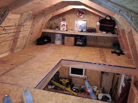 Shed Loft, Officine In Garage, Shed With Loft, Plan Garage, Entry Storage, Shed Door, Storage Shed Organization, Diy Storage Shed, Storage Shed Plans