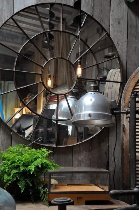 nice Steampunk Furniture Decor Ideas, Cortinas Country, Steampunk Mirror, Garden Mirror, Steampunk Furniture, Camp House, Industrial Mirrors, Gothic Garden, Decorative Mirrors